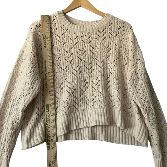 American Eagle Cream Open Knit Cropped Sweater Women's M Neutral Pullover Cozy - Picture 5 of 6